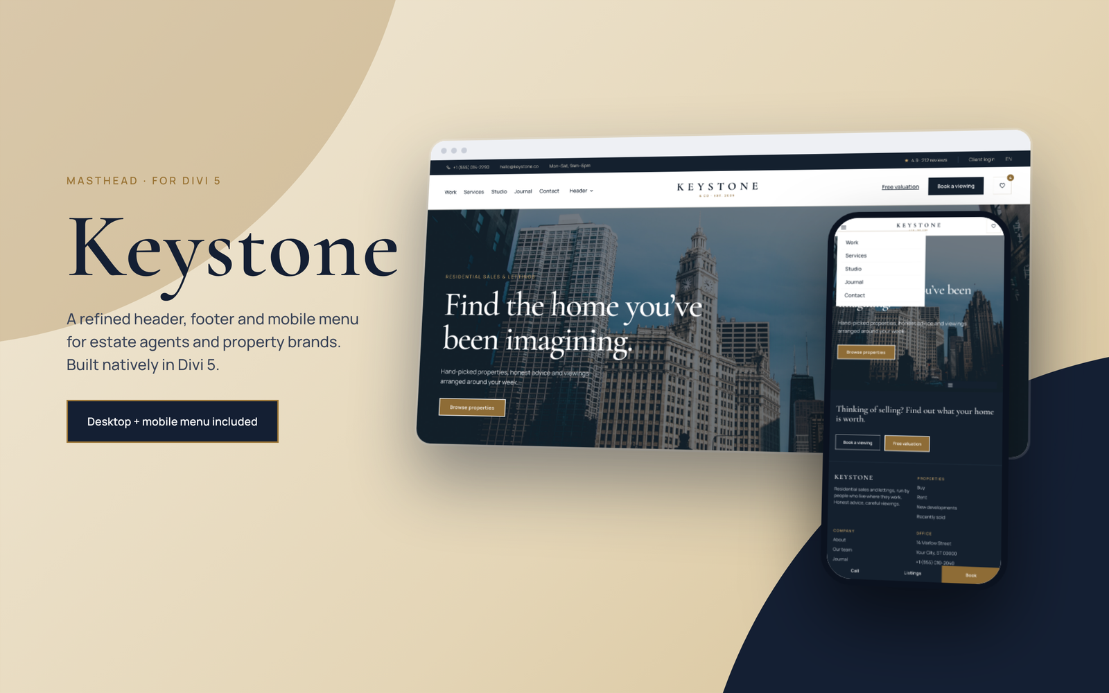 The Keystone header and footer set on desktop and mobile